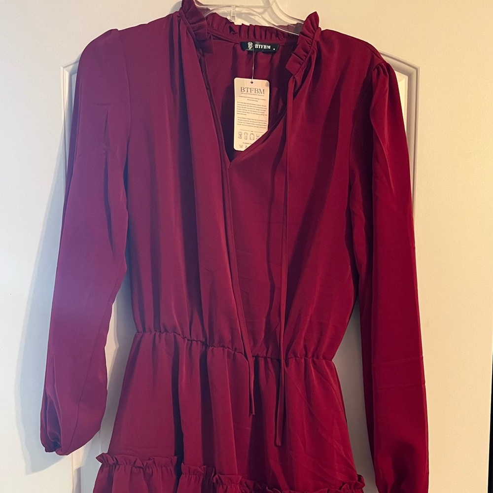 BTFBM fall crimson ruffle dress.